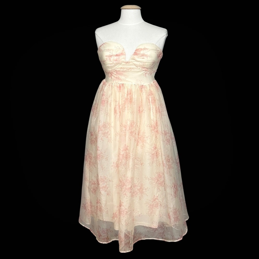 Mable Womens Dress M Pink Floral Chiffon Sweetheart Princess Fairy Etheral NWT